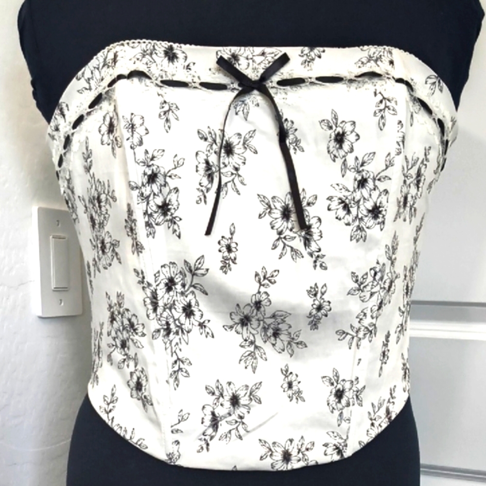 Forever 21 Floral Black and White Women's Tube Top Back Zipper Closure Size 3X